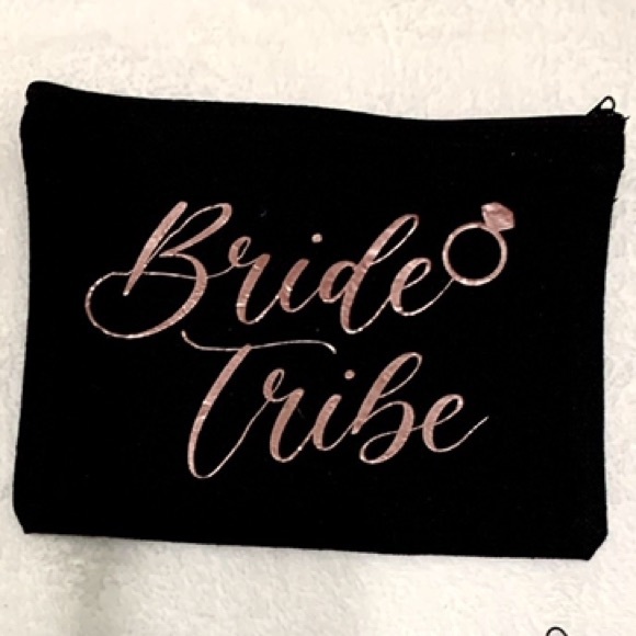 Handbags - Bride Tribe Cosmetic Bag for Bridal Party- Rose Gold Text Option 1